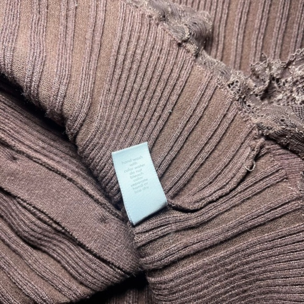 Brown Ruffled Ribbed Long-Sleeve Cardigan - Picture 8 of 9
